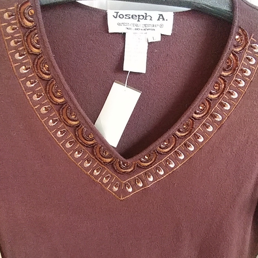 Joseph A Chocolate Brown V Neck 3/4 sleeve large